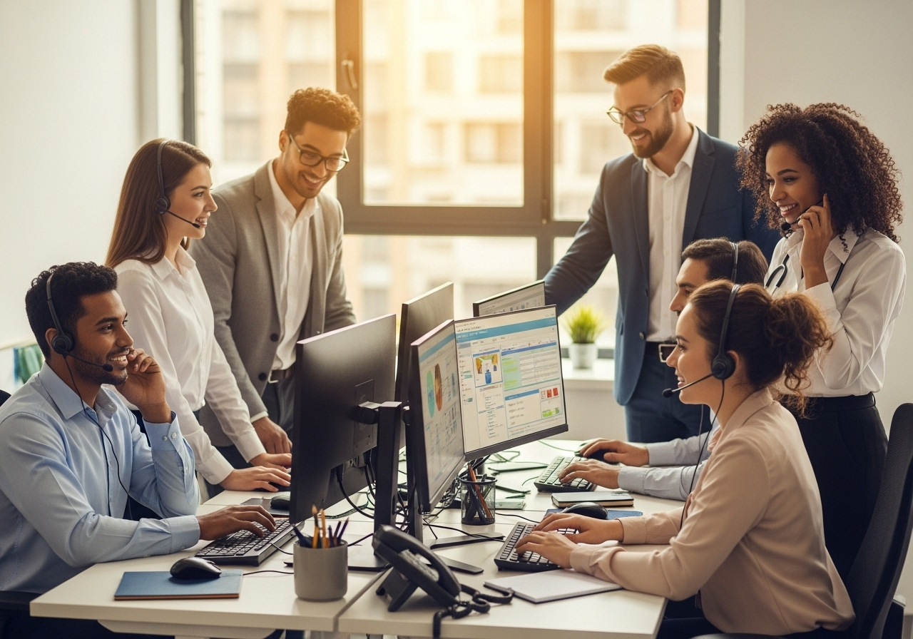 Friendly medical support team in modern workspace